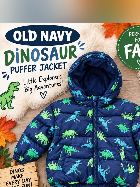 Old Navy Other - Old Navy Boys Dinosaur Lightweight Puffer Jacket 🦖 Fall Coat